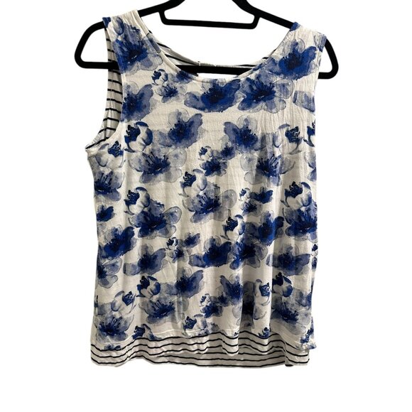 👗 2/$30 👗 Chicos Reversible Sleeveless Tank Top Size M Blue Floral & Striped C - Picture 2 of 9